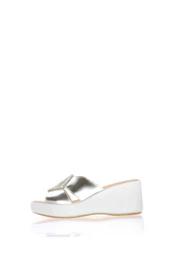 Sandalo  in pelle argento e platino con accessorio gioiello Cinzia Soft - 5