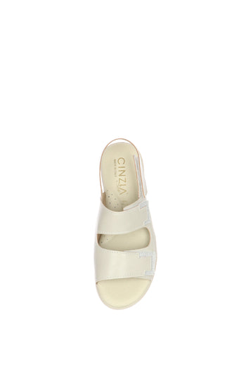 Sandalo in pelle  beige con strappi  plantare estraibile - 5