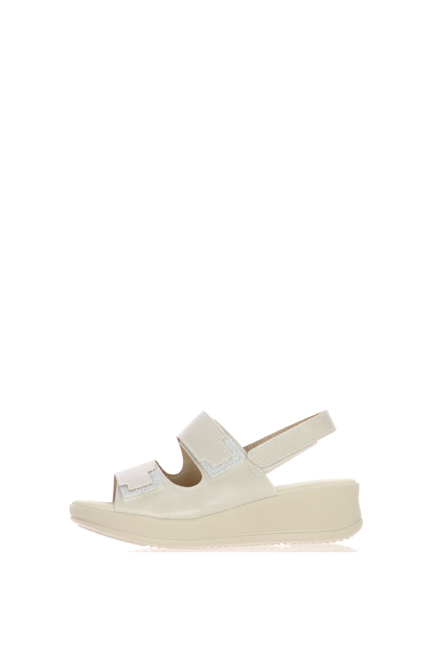 Sandalo in pelle  beige con strappi  plantare estraibile