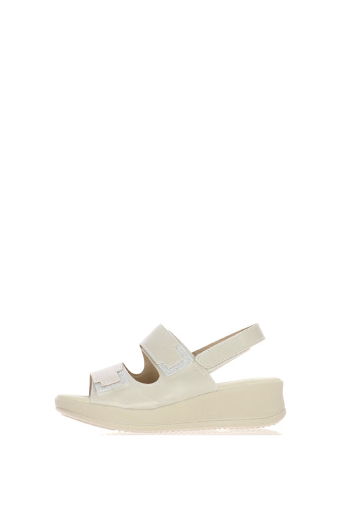 Sandalo in pelle  beige con strappi  plantare estraibile - 1