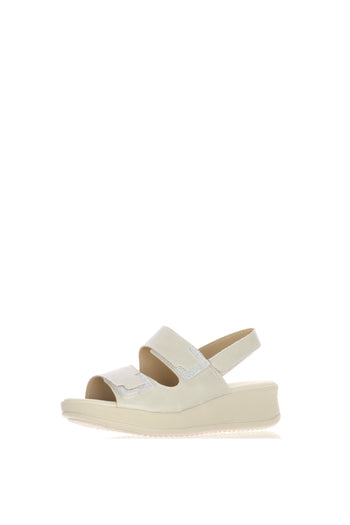 Sandalo in pelle  beige con strappi  plantare estraibile - 3