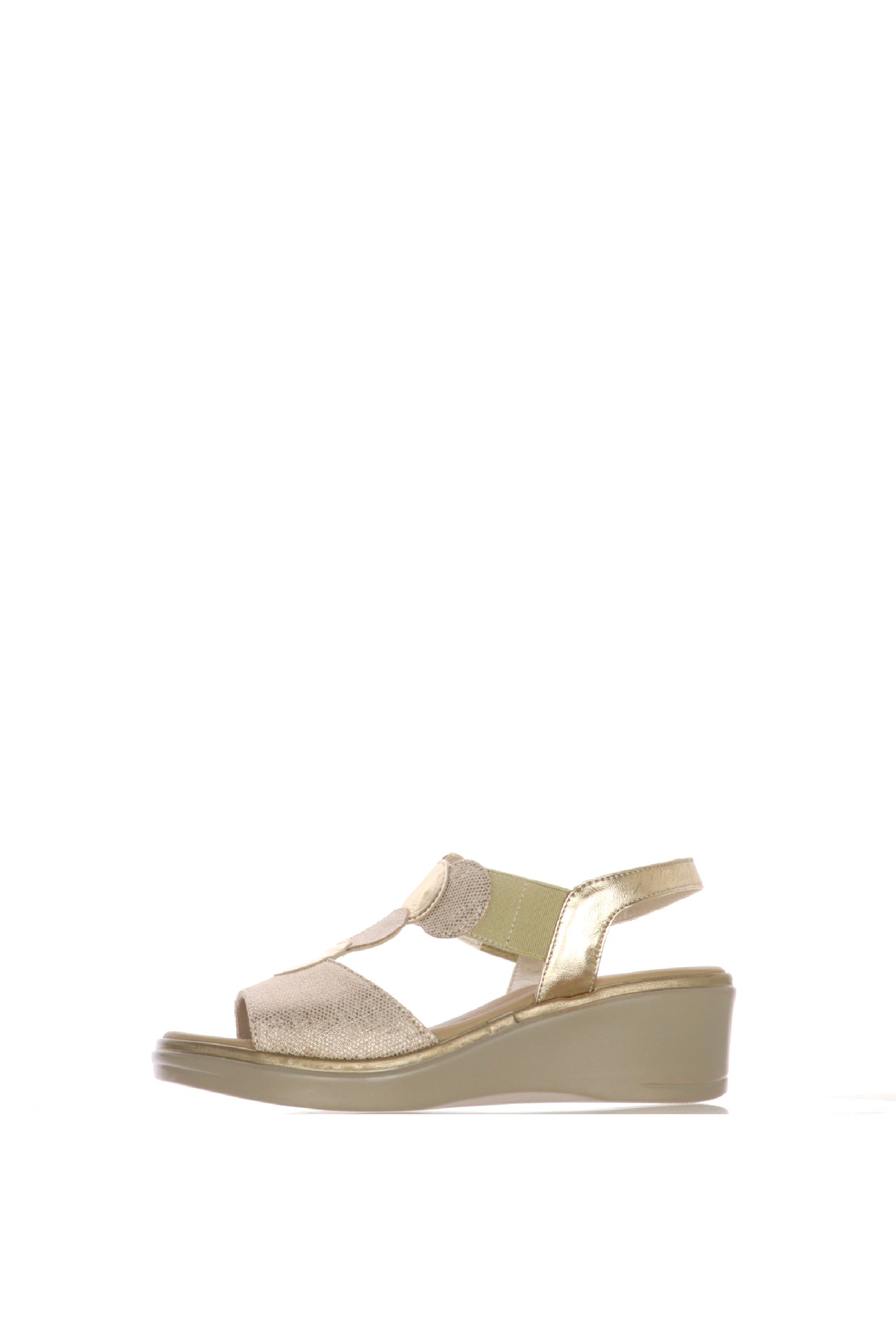 Sandalo in pelle beige  e argento con elastici sul dorso