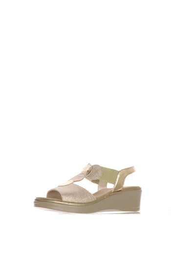 Sandalo in pelle beige  e argento con elastici sul dorso - 5