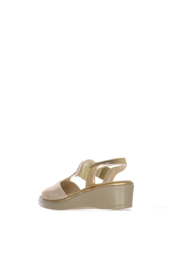 Sandalo in pelle beige  e argento con elastici sul dorso - 7