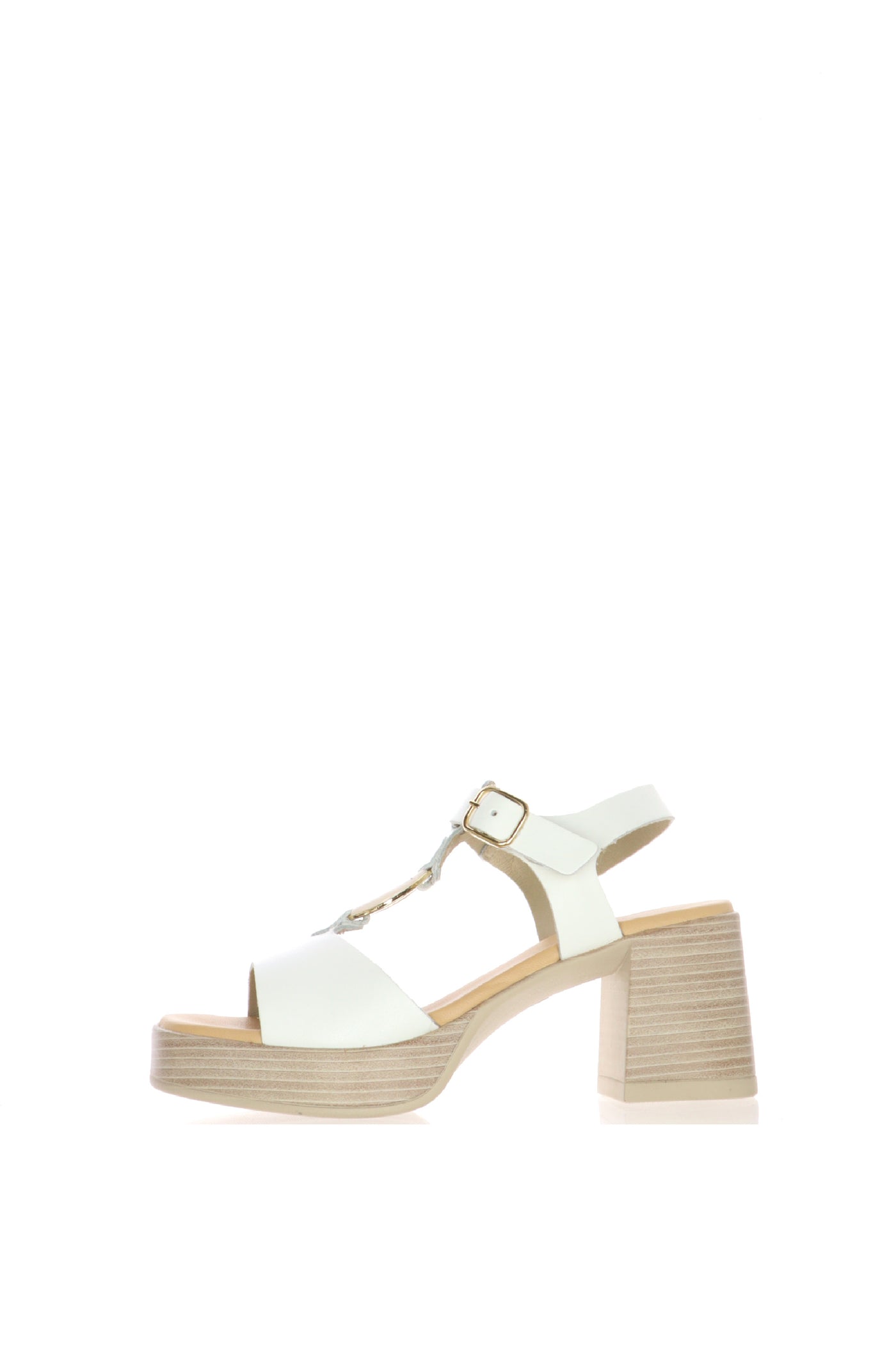 Sandalo in pelle bianco e cuoio