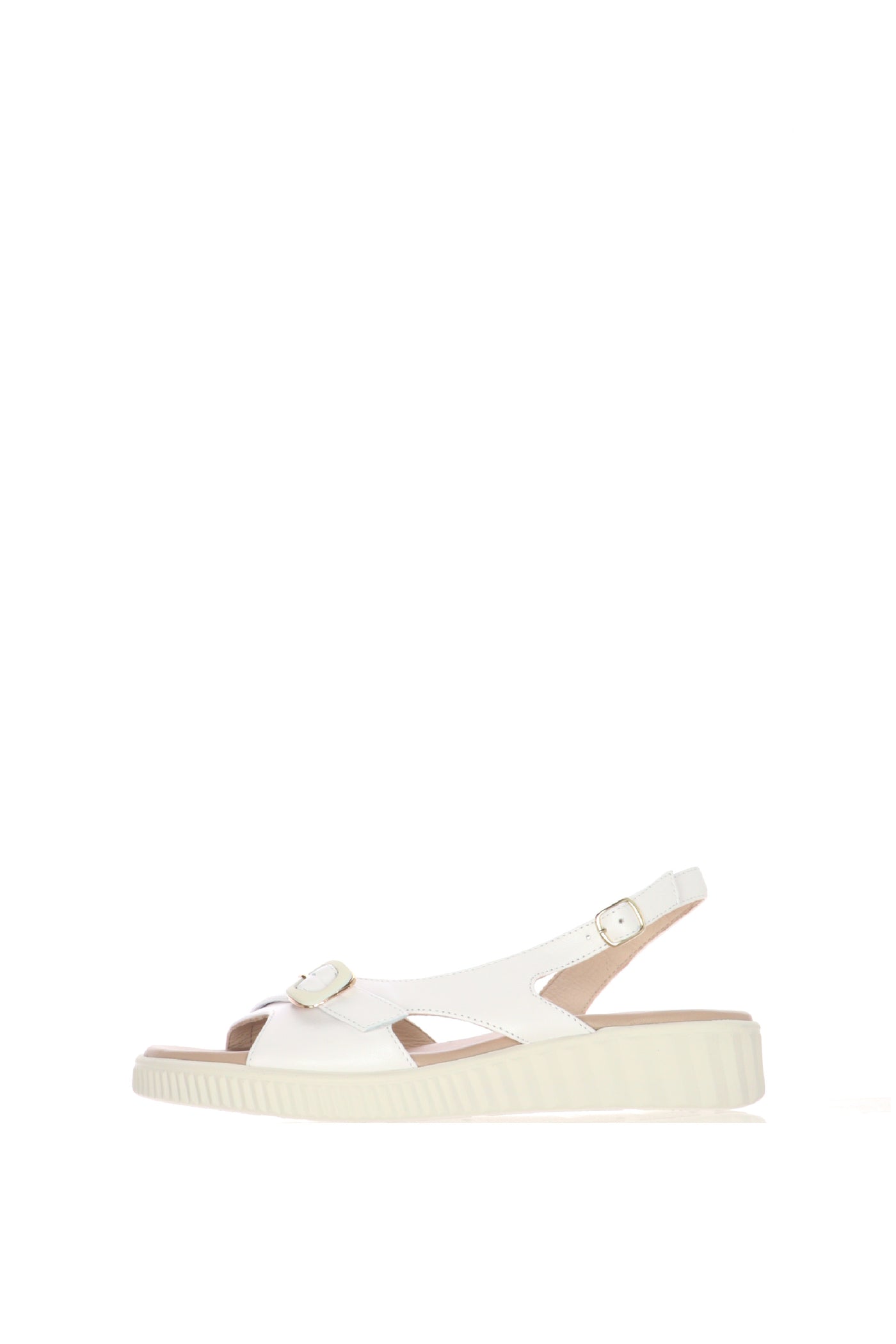 Sandalo in pelle bianco zeppa bassa