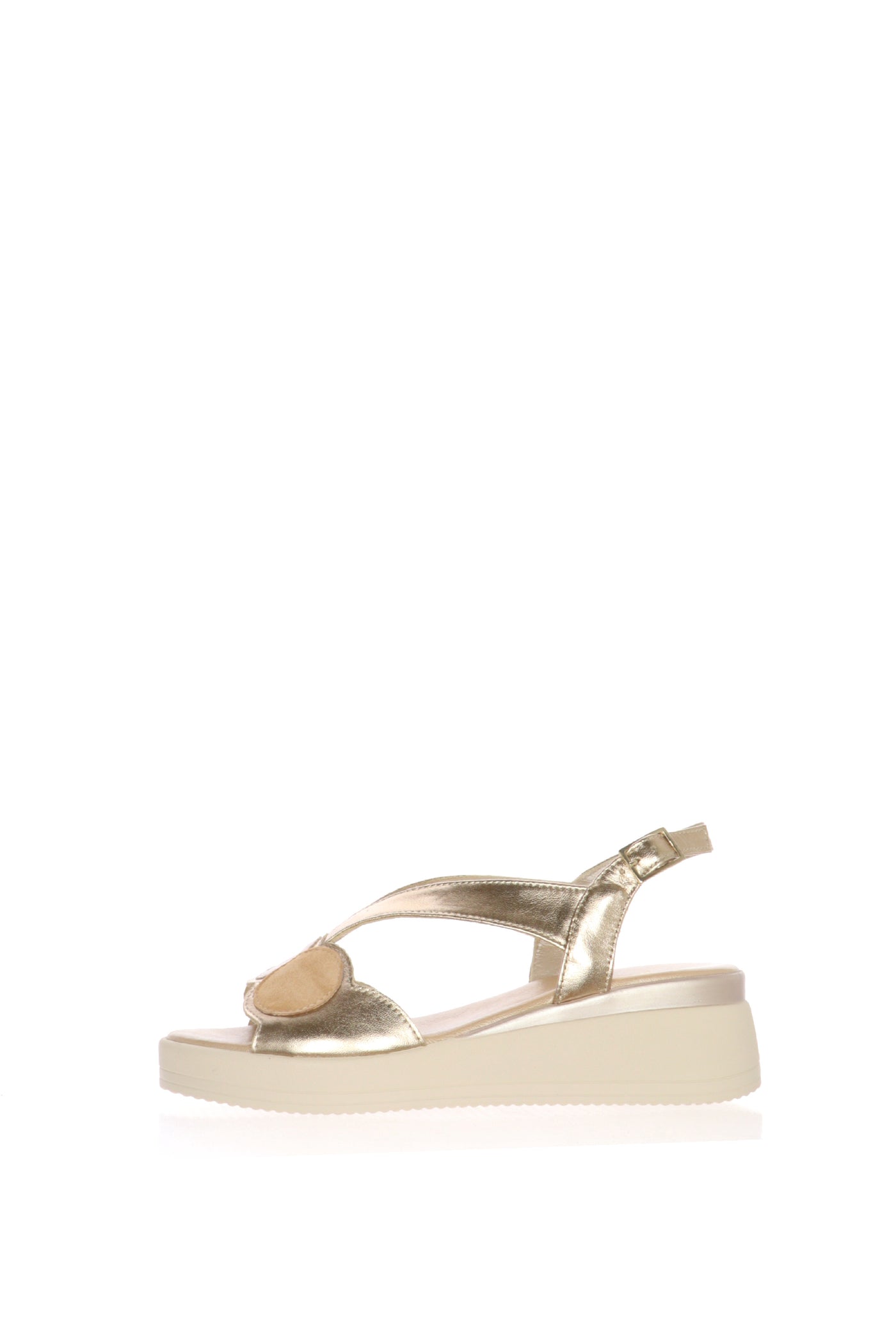 Sandalo in pelle champagne zeppa bassa Soffice Sogno