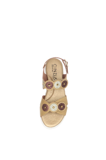 Sandalo in pelle cuoio doppia fascia regolabile con zeppa - 5