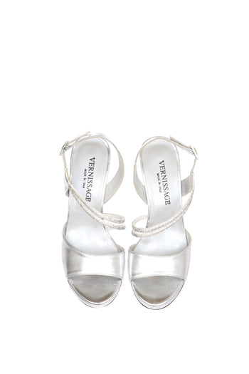 Sandalo in pelle laminata argento con tubo di strass Soffice Sogno - 5