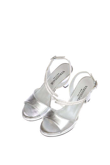 Sandalo in pelle laminata argento con tubo di strass Soffice Sogno - 6