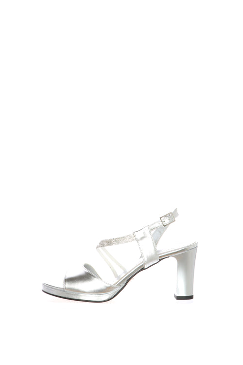 Sandalo in pelle laminata argento con tubo di strass Soffice Sogno - 2