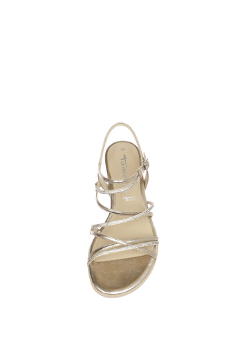 Sandalo in pelle laminata con strass zeppa bassa Tamaris - 4