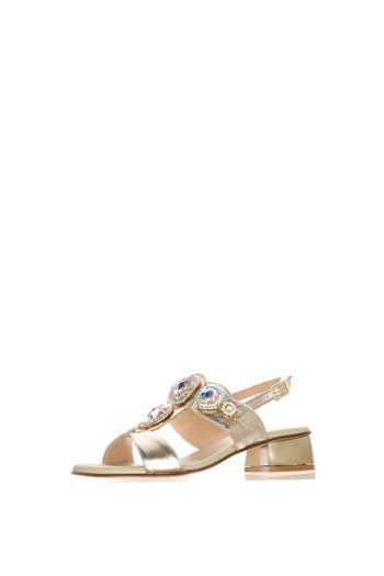 Sandalo in pelle laminata platino e nappa bianco con pietre lilla - 5