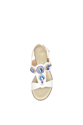 Sandalo in pelle laminata platino e nappa bianco con pietre lilla - 10