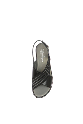 Sandalo in pelle nera blu argento con fascia trasversale elastica - 10