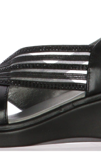 Sandalo in pelle nera blu argento con fascia trasversale elastica - 8