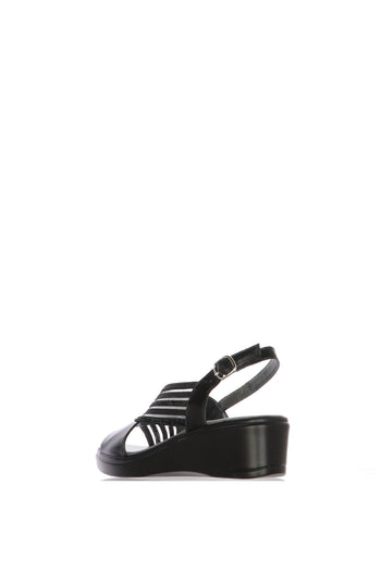 Sandalo in pelle nera blu argento con fascia trasversale elastica - 6