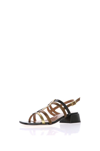 Sandalo in pelle nera e bronzo con tacco basso Cinzia Soft - 5