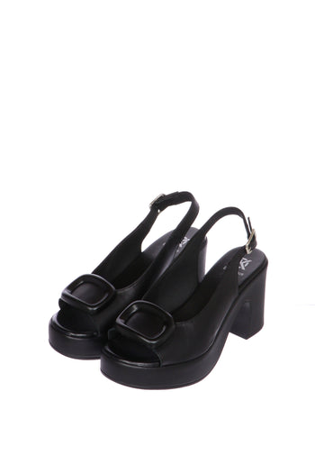 Sandalo in pelle nero e beige  con tacco largo Dorking by Fluchos - 9