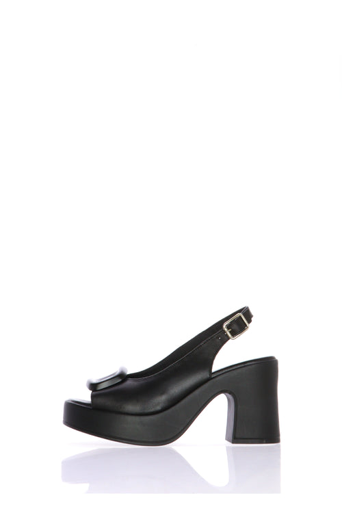Sandalo in pelle nero e beige  con tacco largo Dorking by Fluchos - 2