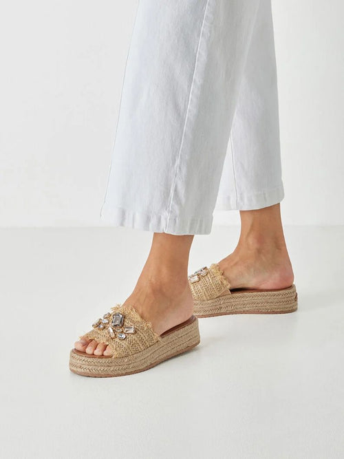 Sandalo in rafia con gioello platform - 2