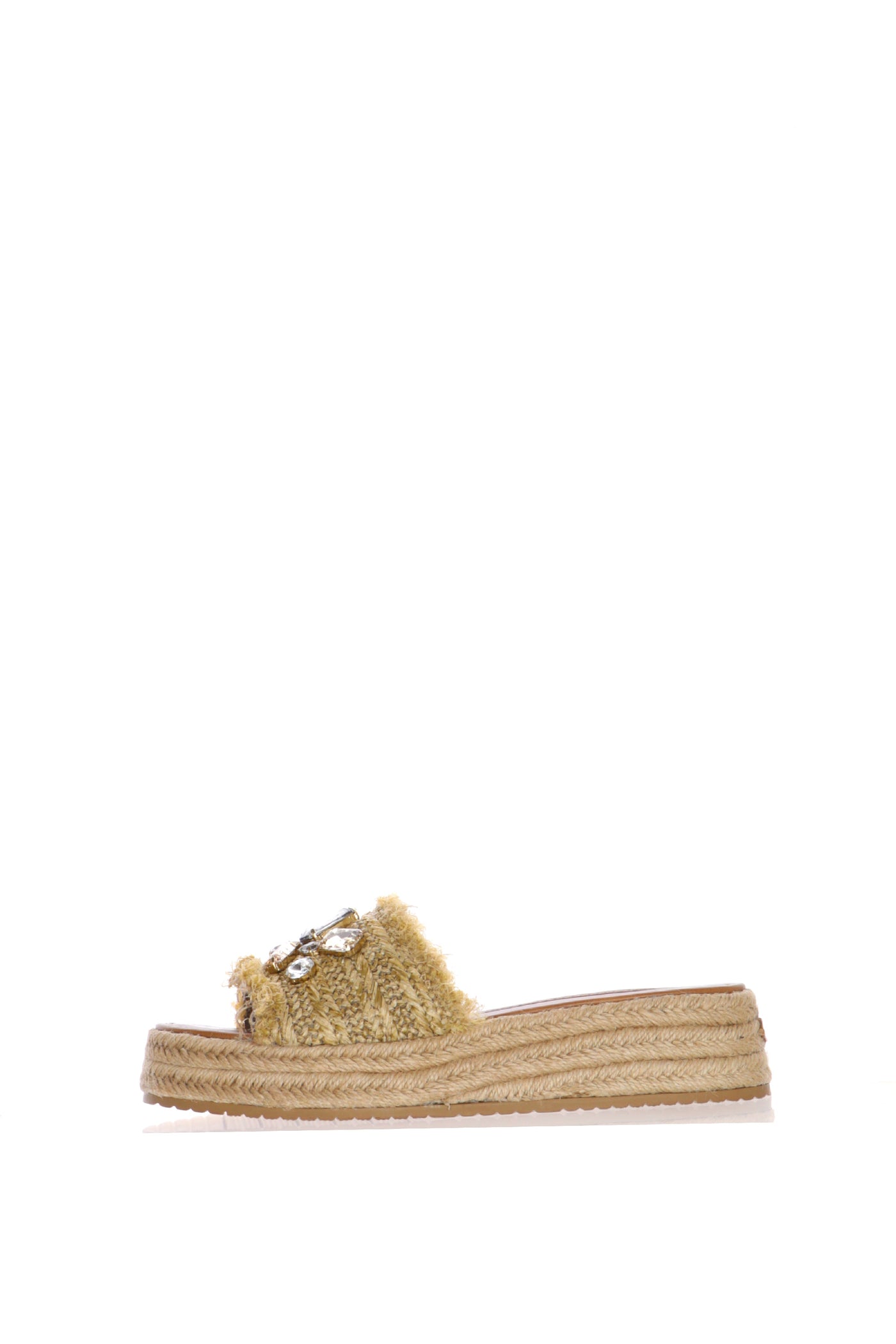 Sandalo in rafia con gioello platform