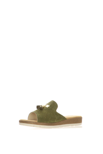 Sandalo scalzato fascione verde e beige zeppa bassa - 5