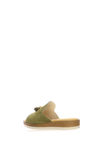 Sandalo scalzato fascione verde e beige zeppa bassa - 7