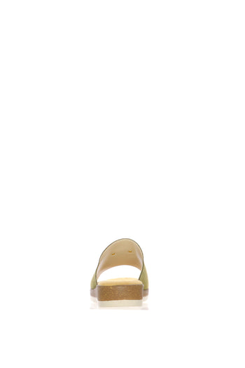 Sandalo scalzato fascione verde e beige zeppa bassa - 12