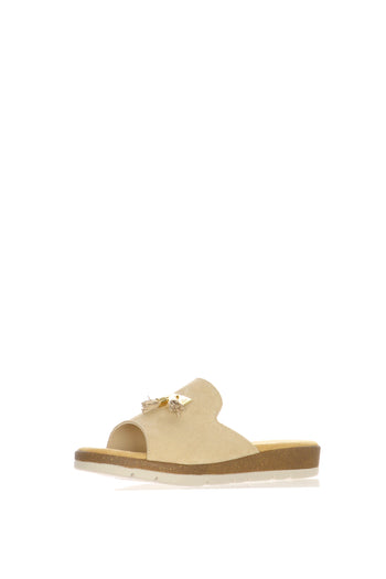 Sandalo scalzato fascione verde e beige zeppa bassa - 4