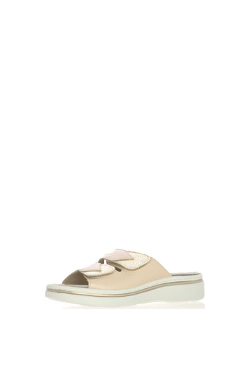 Sandalo scalzato in pelle beige con strappi  plantare estraibile - 3
