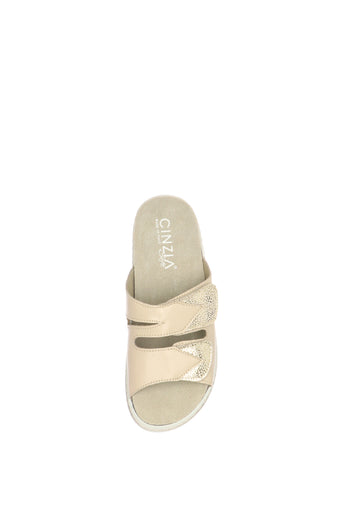 Sandalo scalzato in pelle beige con strappi  plantare estraibile - 5