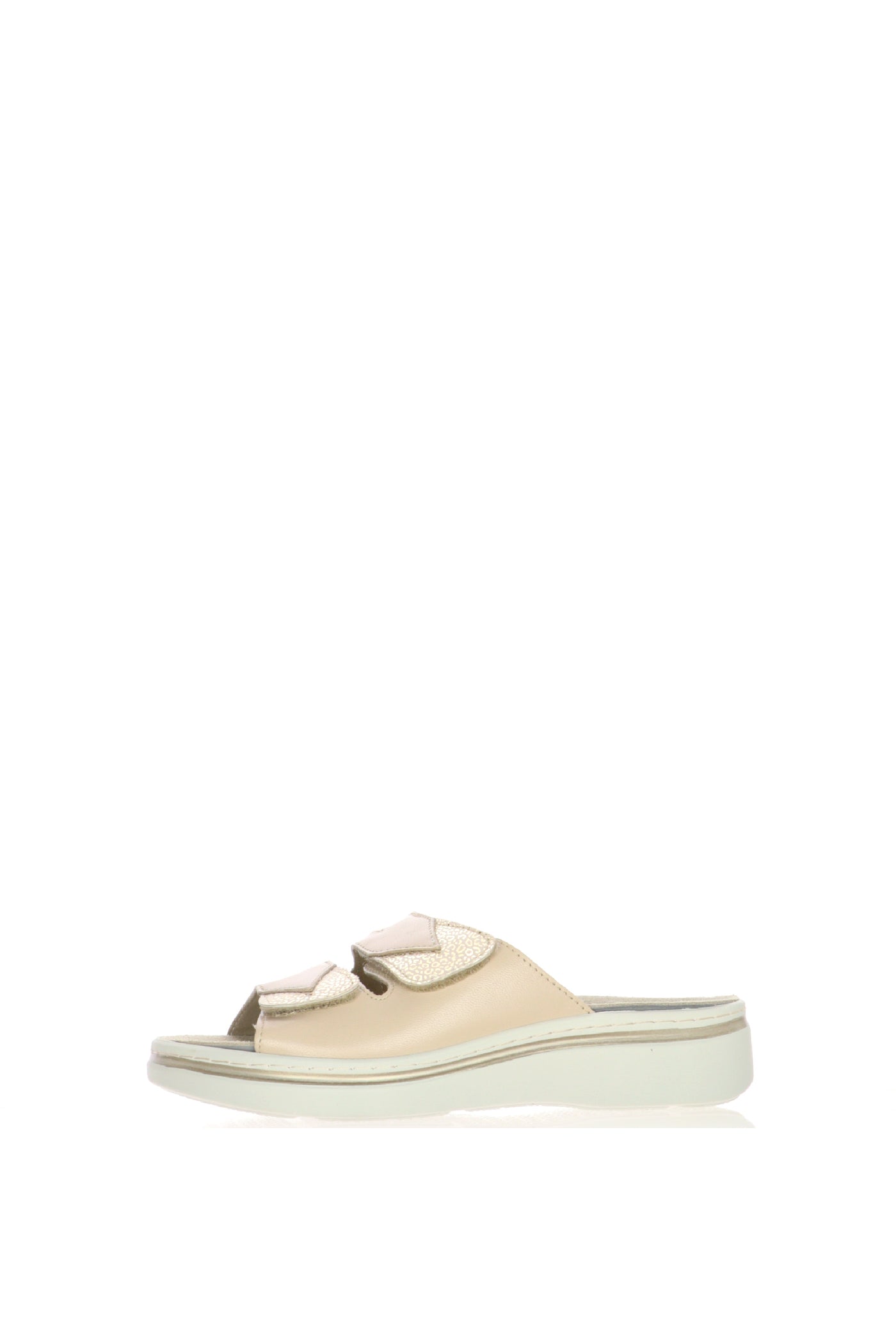 Sandalo scalzato in pelle beige con strappi  plantare estraibile