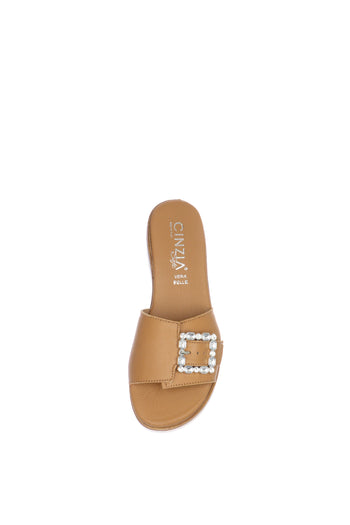 Sandalo scalzato in pelle bianco e cuoio  con fascia regolabile - 8
