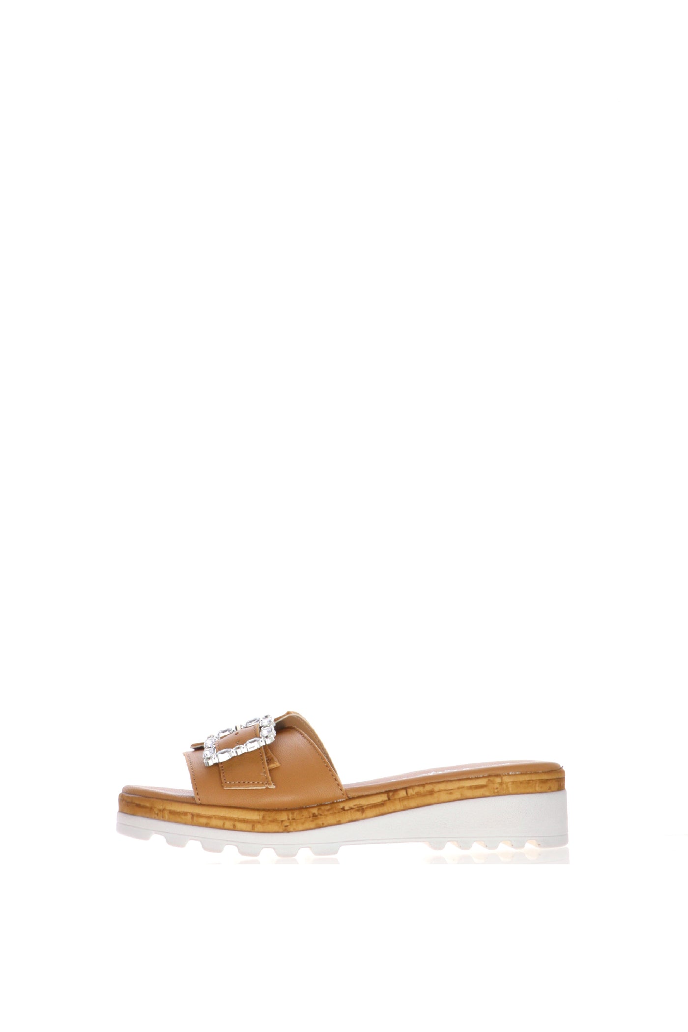 Sandalo scalzato in pelle bianco e cuoio  con fascia regolabile