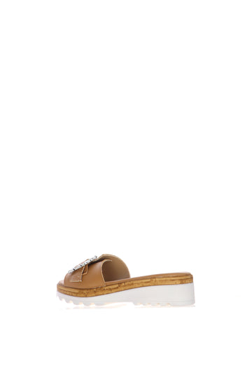 Sandalo scalzato in pelle bianco e cuoio  con fascia regolabile - 6