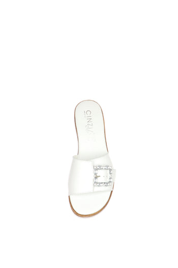Sandalo scalzato in pelle bianco e cuoio  con fascia regolabile - 9