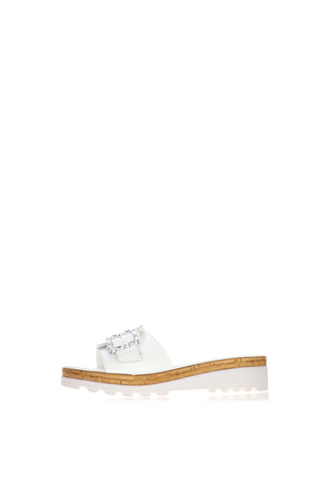 Sandalo scalzato in pelle bianco e cuoio  con fascia regolabile - 3