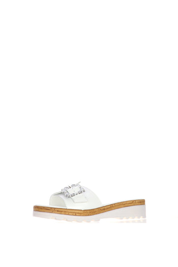 Sandalo scalzato in pelle bianco e cuoio  con fascia regolabile - 5