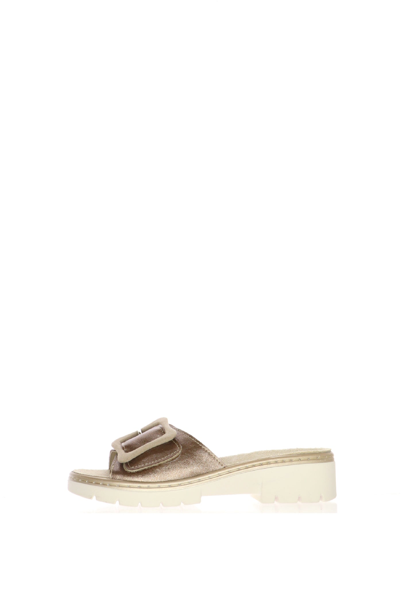 Sandalo scalzato in pelle bronzo con  fascia regolabile
