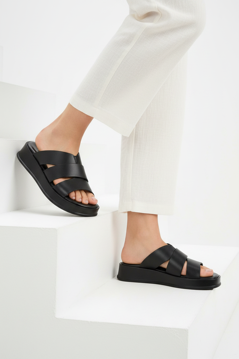 Sandalo scalzato in pelle nera Tamaris 2