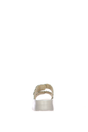 Sandalo scalzato in tessuto beige e verde doppia fascia regolabile - 11