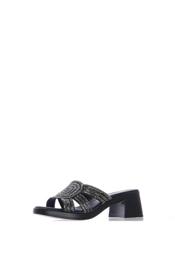 Sandalo scalzato nero e cuoio con tacco - 5