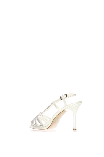 Sandalo sposa gioiello bianco seta con tacco sottile - 4