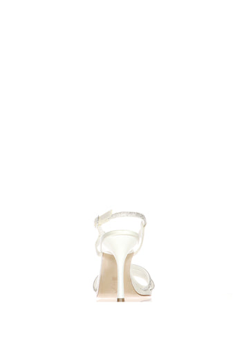Sandalo sposa gioiello bianco seta con tacco sottile - 7