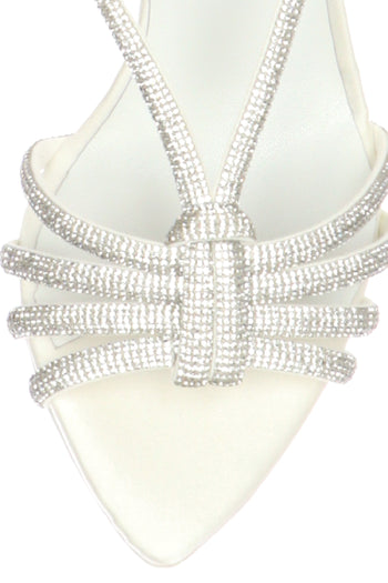 Sandalo sposa gioiello bianco seta con tacco sottile - 6