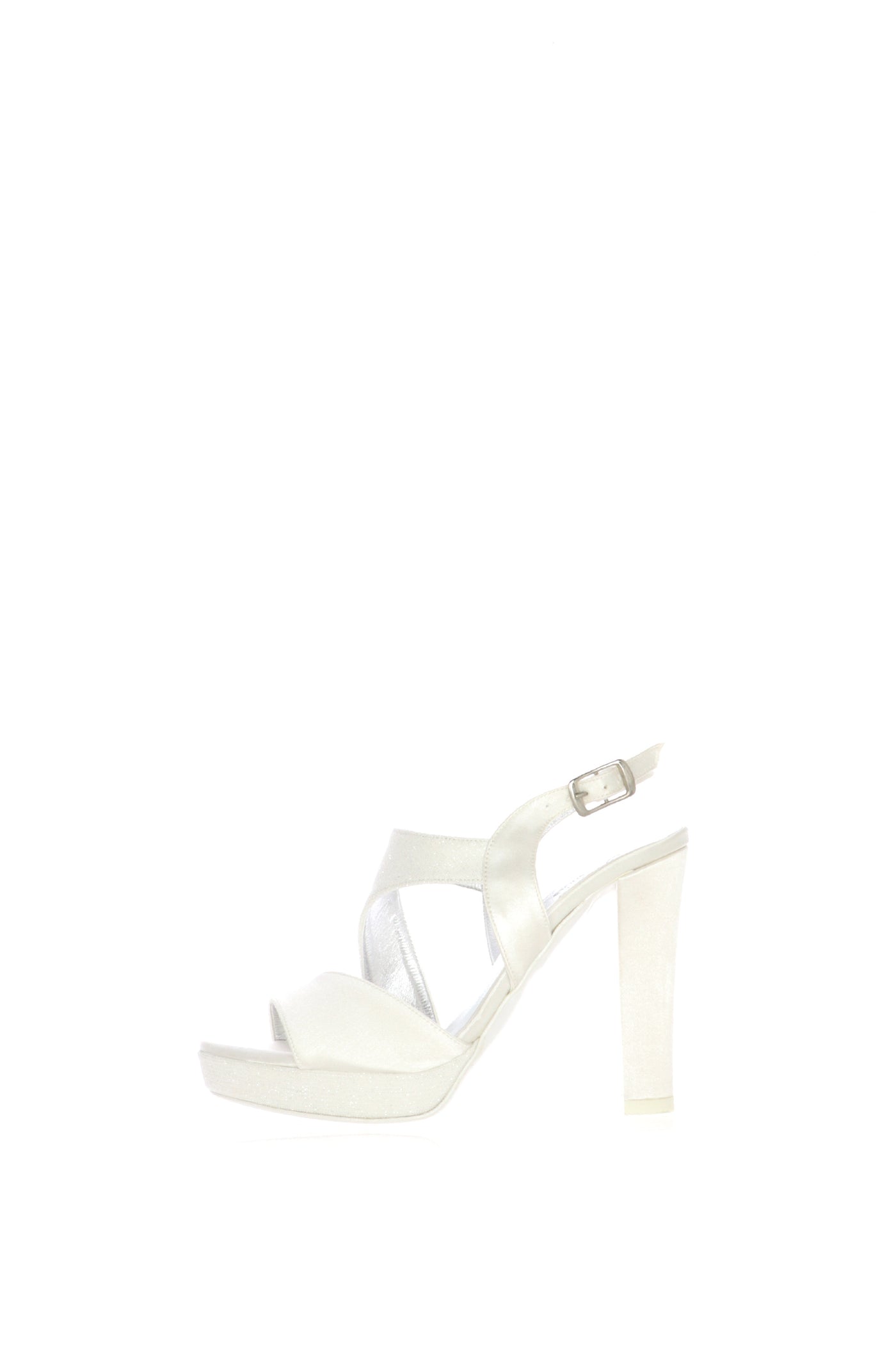 Sandalo sposa raso e glitter bianco seta tacco doppio Joel 7031