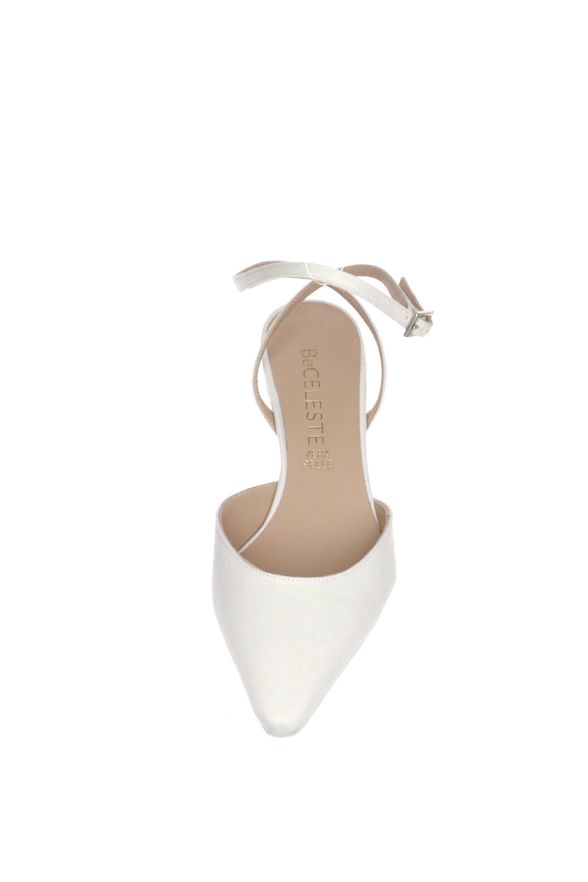 Slingback Ginevra in raso bianco seta con cinturino a caviglia