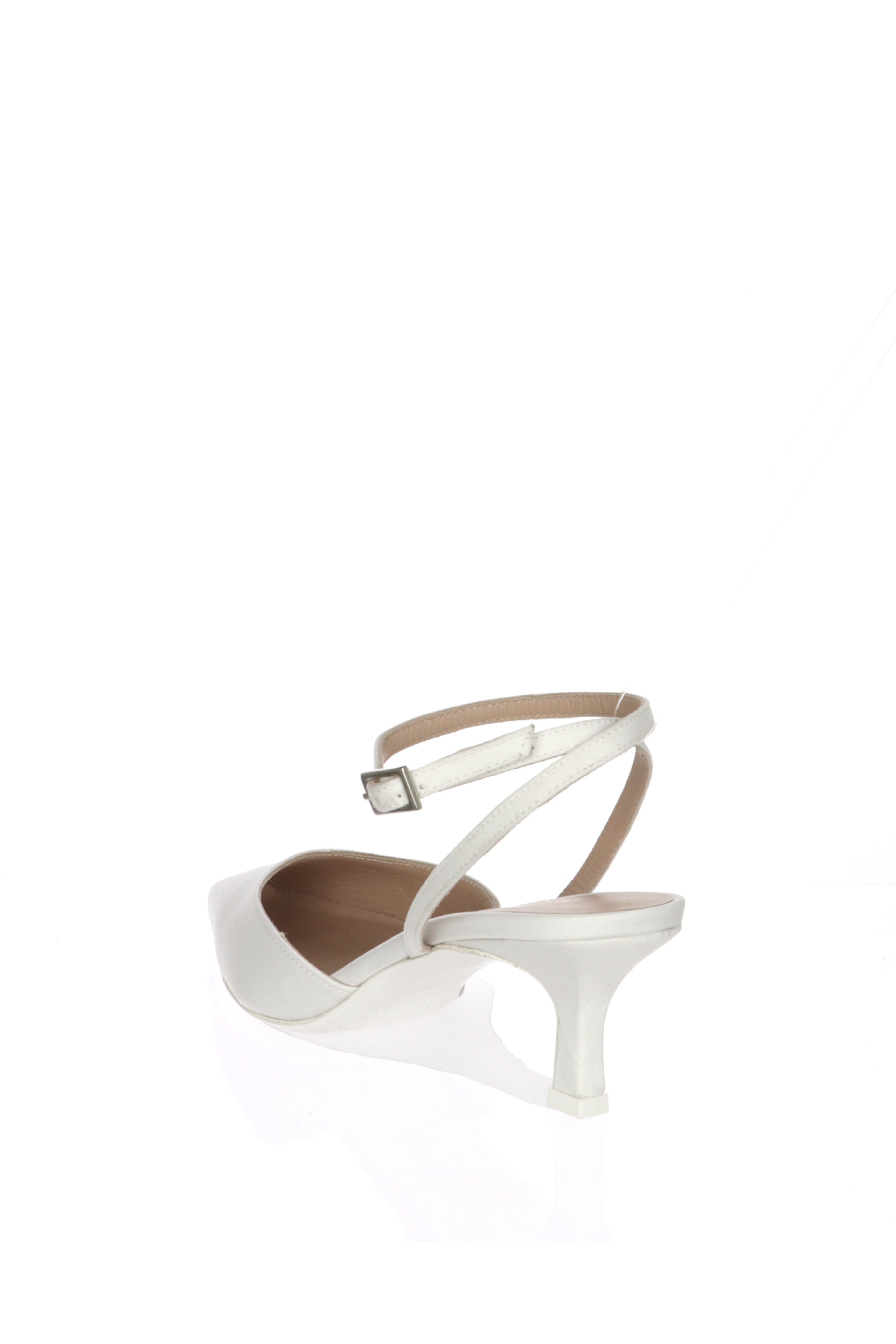 Slingback Ginevra in raso bianco seta con cinturino a caviglia