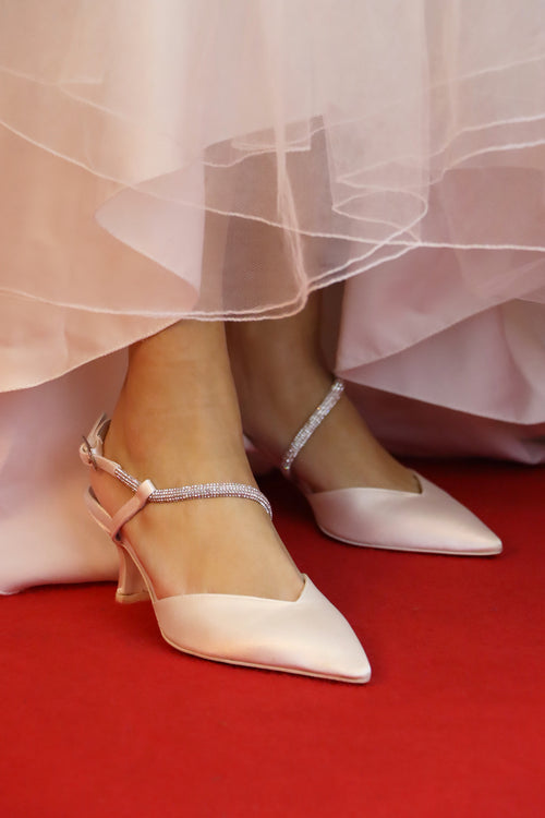 Slingback gioiello sposa  raso bianco seta I AM - 2